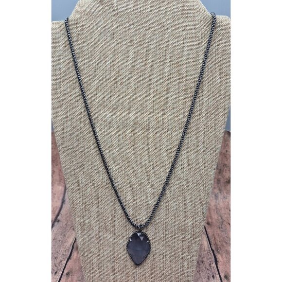 Kendra Scott Rare Slate Cats Eyes Gunmetal Corla Necklace Long Chain 30"  MINT - Picture 6 of 14